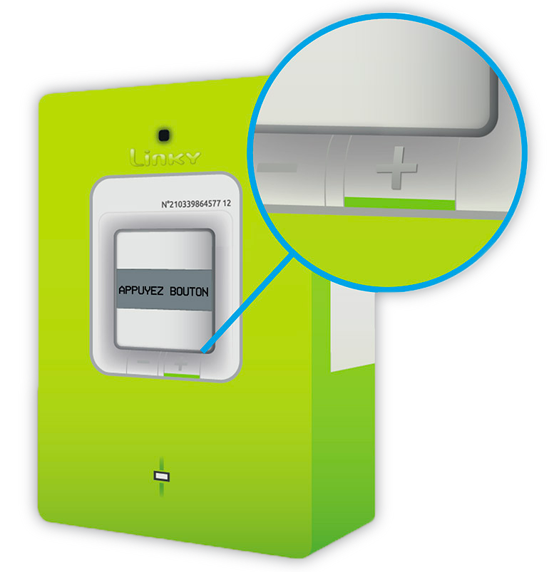 Zoom sur le bouton + du compteur Linky